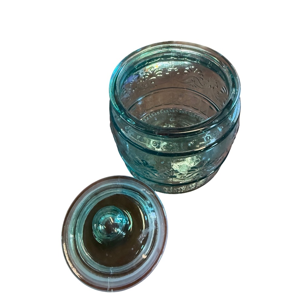 The Pioneer Woman Cassie Teal Embossed Glass Canister 6.5" - Picture 7 of 7